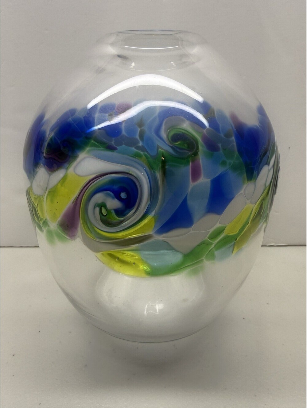 Kitras Art Glass Colorful Swirl Hand Blown Vase SIGNED 2017 6" Tall